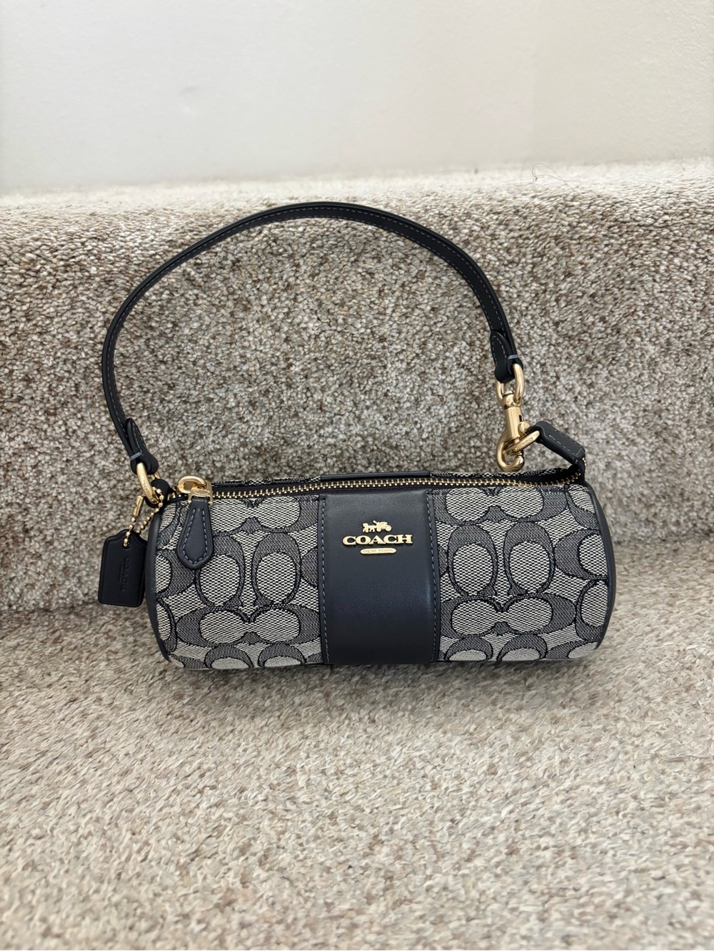 Coach Blue Signature Jacquard Mini Barrel Bag